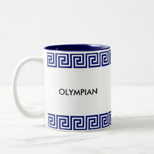 Blue & White Olympian Greek Geometric Pattern Two-Tone Coffee Mug