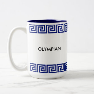 Blue & White Olympian Greek Geometric Pattern Two-Tone Coffee Mug