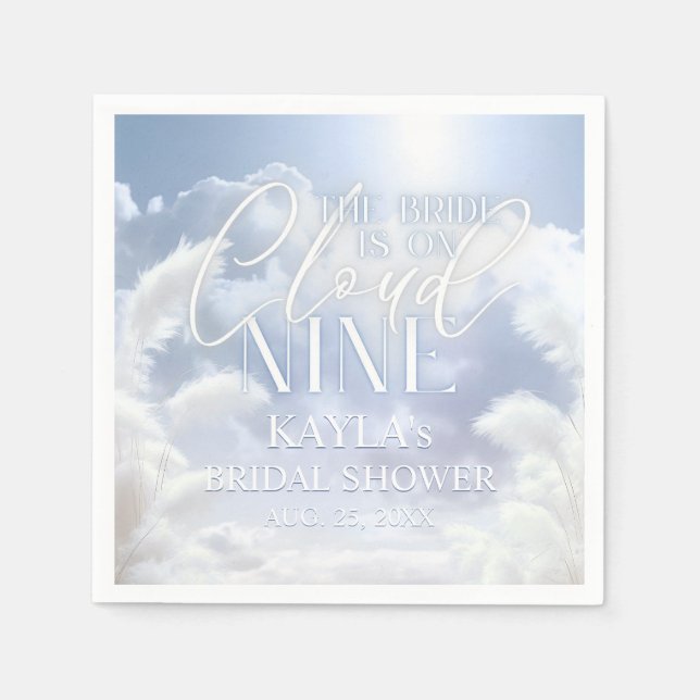 Blue White On Cloud Nine 9 Pampas Bridal Shower Napkins (Front)