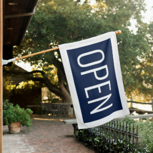 BLUE & WHITE OPEN SIGN FLAG