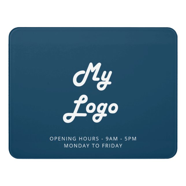 Blue white opening hours business logo door sign (Contemporary Front)