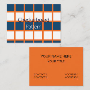 Blue White Orange Checkered Geometric Business Card