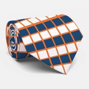 Blue White Orange Checkered Pattern Neck Tie