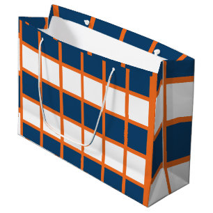 Blue White Orange Checks Checkered Large Gift Bag