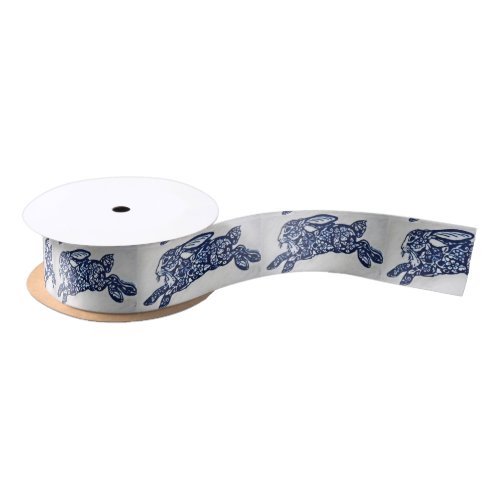Blue  White Oriental Rabbit Designer Ribbon Spool