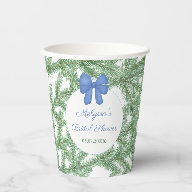Blue White Ornaments Christmas Bridal Shower Party Paper Cups (Front)