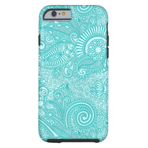 Blue  White Ornate Vintage Floral Paisley Tough iPhone 6 Case