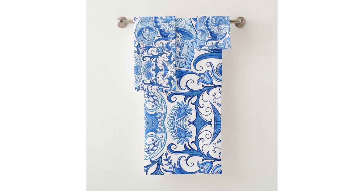 Blue & White Paisley Pattern Bath Towel Set Zazzle