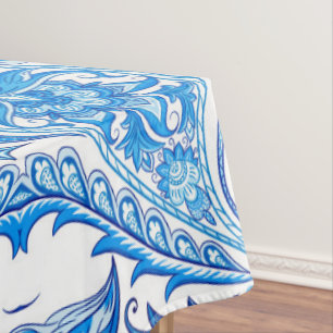 Blue & White Paisley Pattern Tablecloth