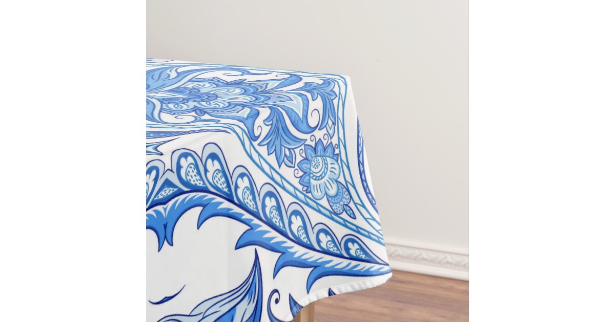 Blue & White Paisley Pattern Tablecloth Zazzle