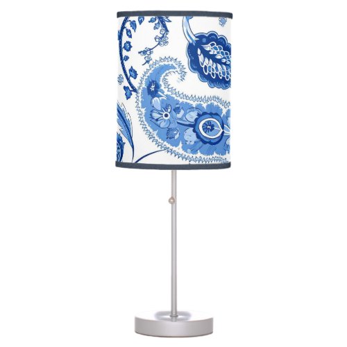 Blue  White Paisley Tripod Table Lamp 