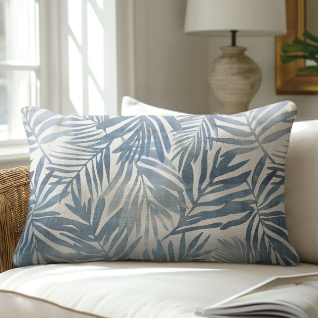 Blue & White Palm Leaf Lumbar Pillow (Creator Uploaded)