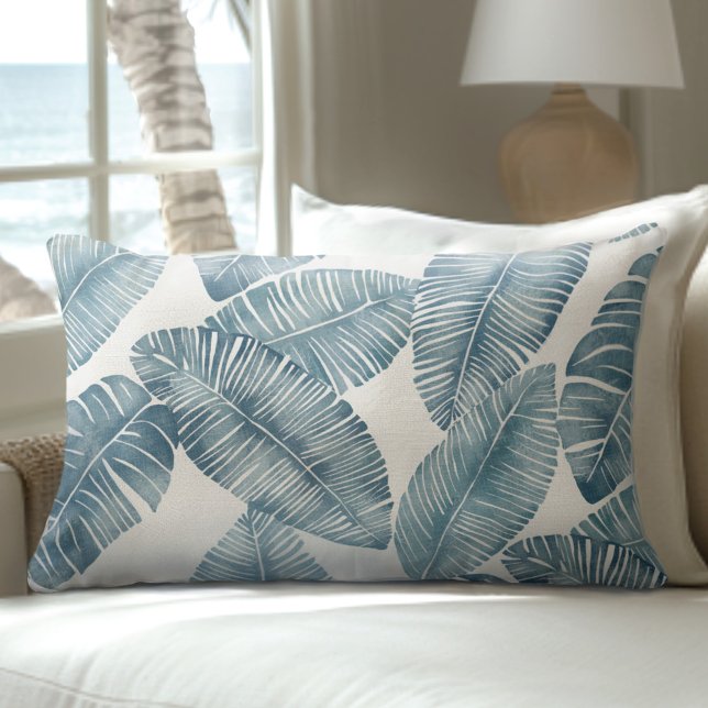 Blue & White Palm Leaf Lumbar Pillow (Creator Uploaded)