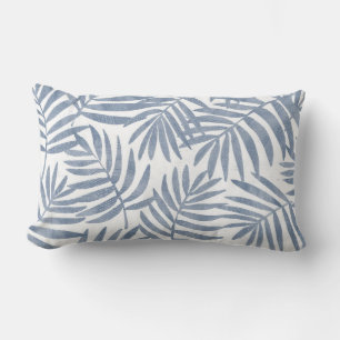 Blue & White Palm Leaf Lumbar Pillow