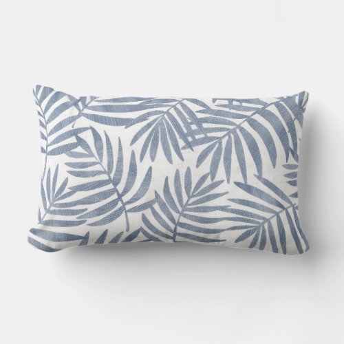 Blue  White Palm Leaf Lumbar Pillow
