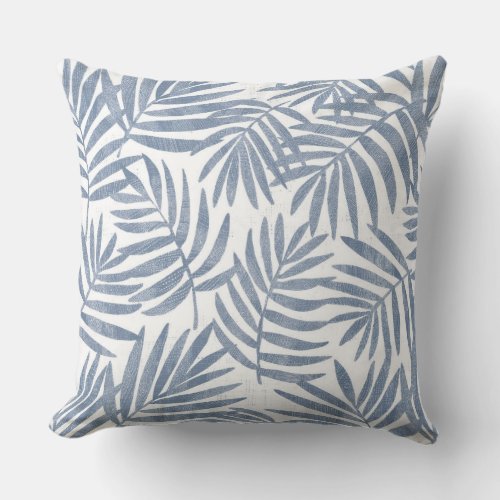 Blue  White Palm Leaf Throw Pillow