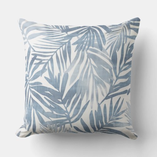 Blue  White Palm Leaf Throw Pillow