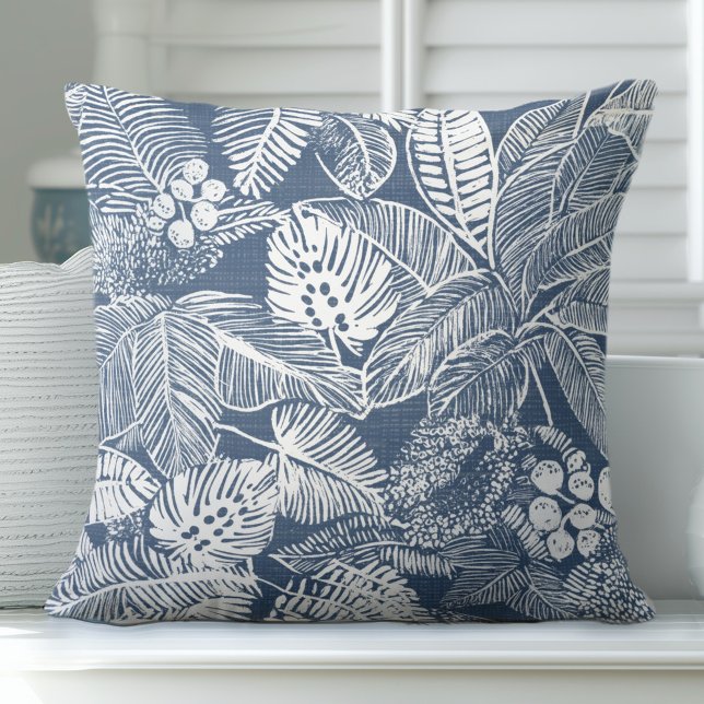 Blue & White Palm Leaf Throw Pillow (Creator Uploaded)