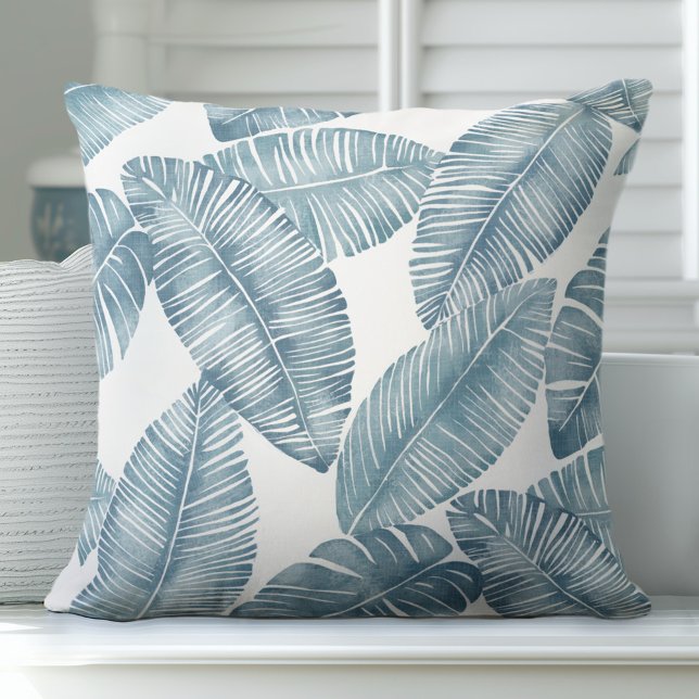 Blue & White Palm Leaf Throw Pillow (Creator Uploaded)