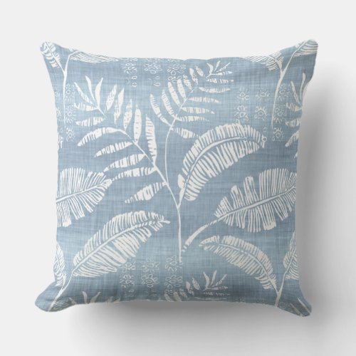 Blue  White Palm Leaf Throw Pillow