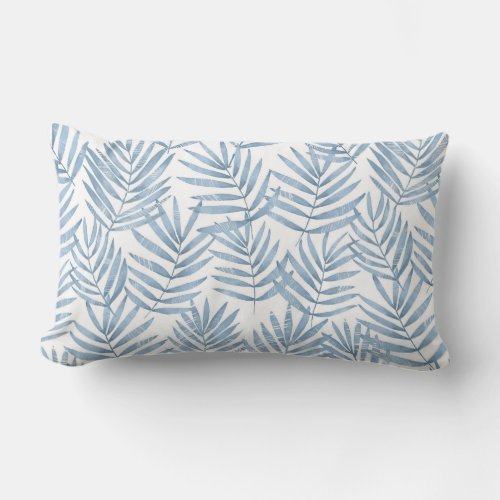 Blue  White Palm Leaves Lumbar Pillow