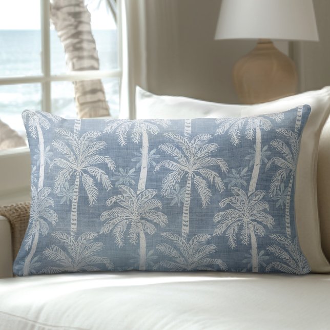 Blue & White Palm Tree Lumbar Pillow (Creator Uploaded)