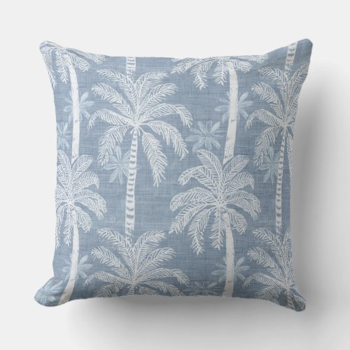 Blue  White Palm Tree Throw Pillow