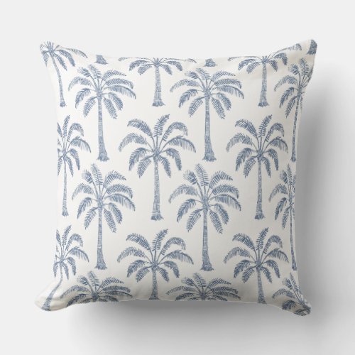 Blue  White Palm Tree Throw Pillow