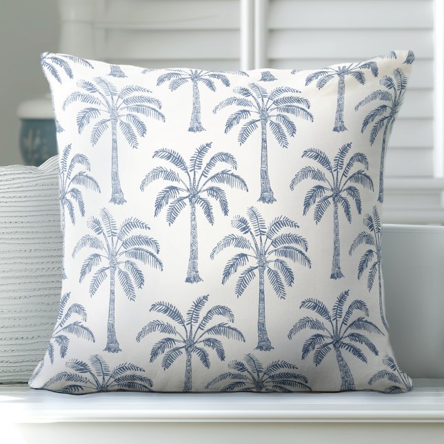 Blue & White Palm Tree Throw Pillow (Creator Uploaded)