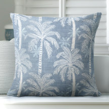 Blue & White Palm Tree Throw Pillow