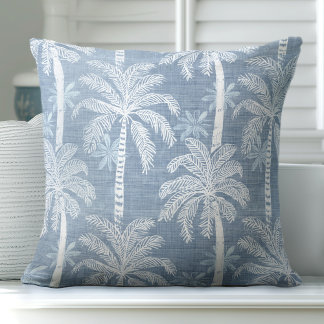 Blue & White Palm Tree Throw Pillow