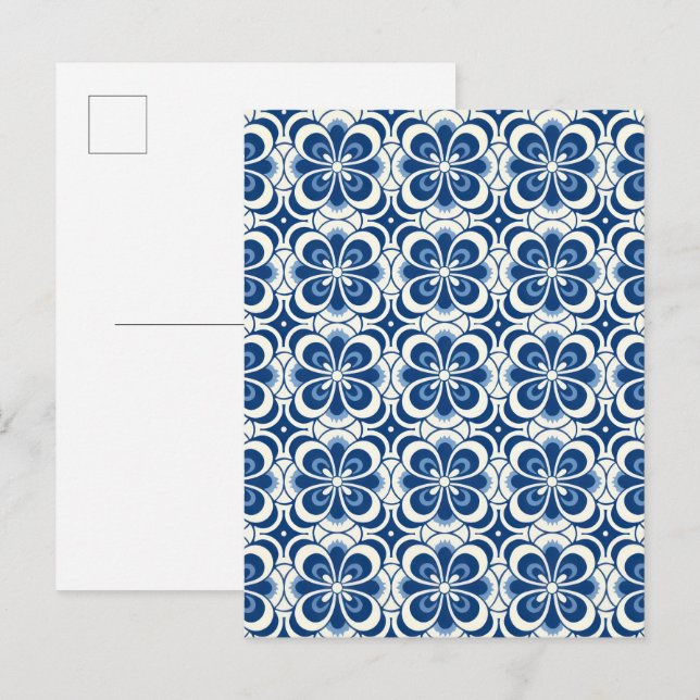 Blue & white pattern background postcard (Front/Back)