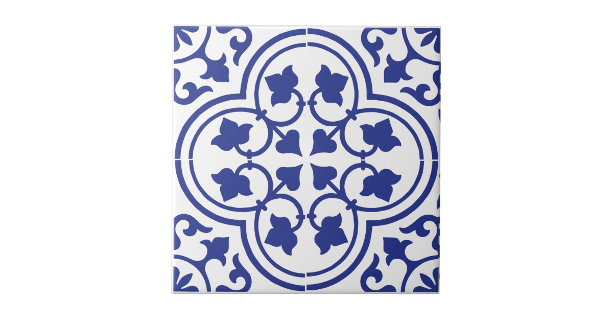 Blue & White Pattern Ceramic Tile Zazzle