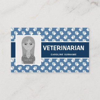 Blue &amp; White Paws With Your Own Photo Veterinarian Business Card