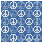 Blue | White Peace Sign and Outlines Pattern Fabric