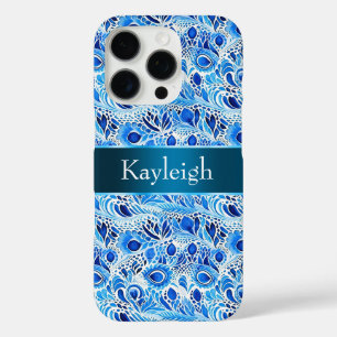 Blue White Peacock Feathers iPhone 16 Pro Case