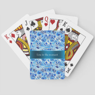 Blue White Peacock Feathers Poker Cards