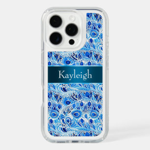 Blue White Peacock Feathers iPhone 16 Pro Case