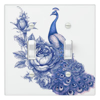 Blue White Peacock Rose Light Switch Cover