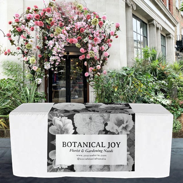 Blue White Peonies Pop Up Shop Table Runner Sign Tapestry (Blue White Peonies Pop Up Shop Table Runner Sign Tapestry)
