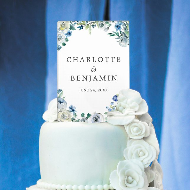 Blue White Peony Floral Custom Spring Wedding Cake Topper (Creator Uploaded)