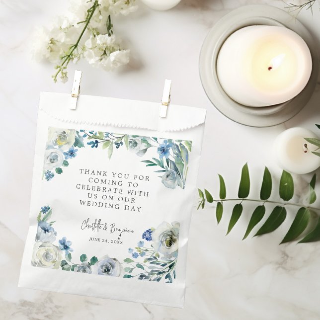 Blue White Peony Floral Custom Spring Wedding Favor Bag (Creator Uploaded)