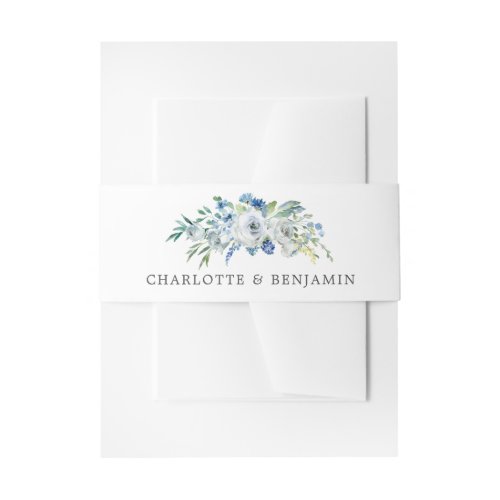 Blue White Peony Floral Custom Spring Wedding Invitation Belly Band