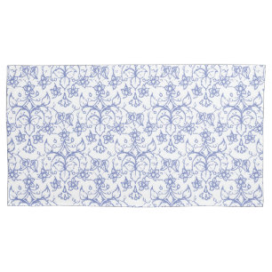 Blue White Periwinkles Floral Lace-like Pattern Pillow Case