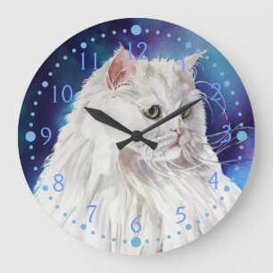 Blue White Persian Cat Portrait Cat Art Wall Clock