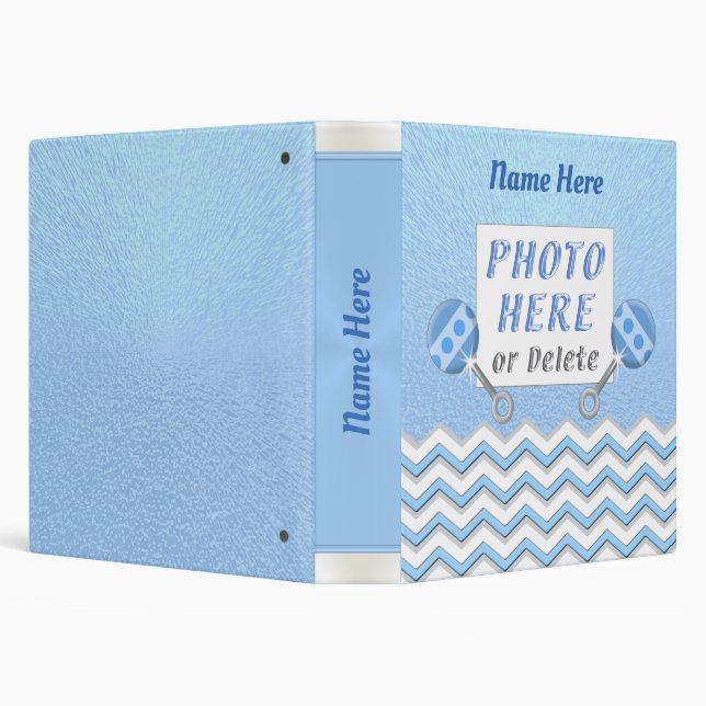 Blue, White Personalised Baby Photo Album Binder (Background)