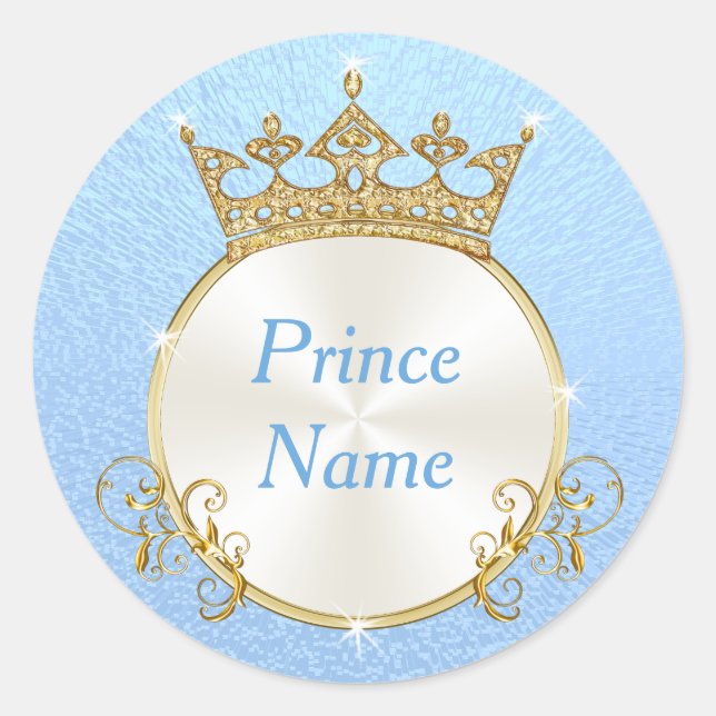 Blue White Personalize Prince Baby Shower Stickers (Front)