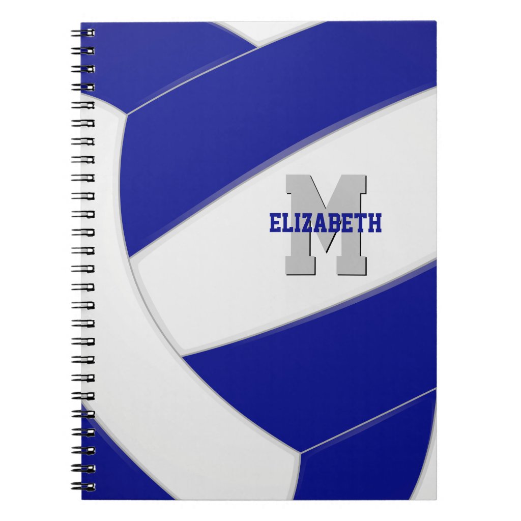 blue white personalized girls boys volleyball spiral notebook