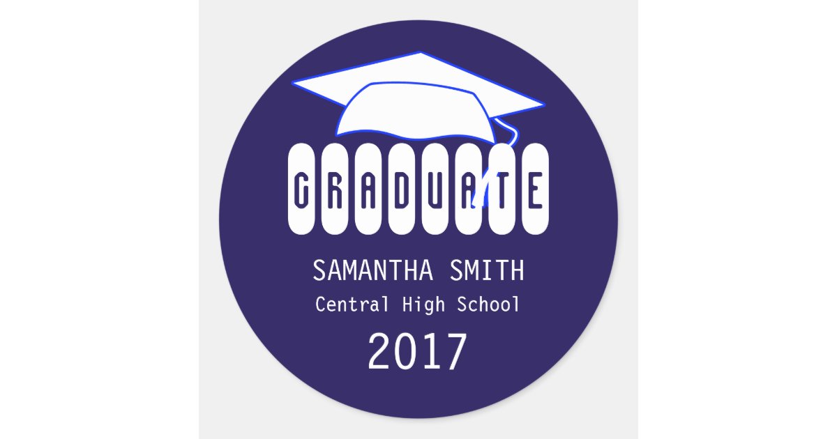 Blue & White Personalized Graduation Cap Sticker | Zazzle
