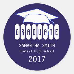 Blue & White Personalized Graduation Cap Sticker